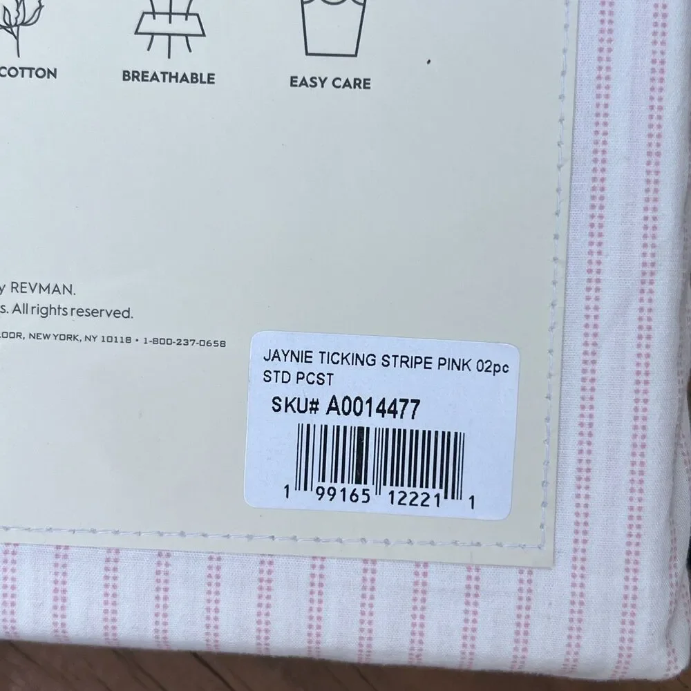Laura Ashley Jaynie Ticking Stripe Pink PILLOWCASE Pair Cotton Percale Standard